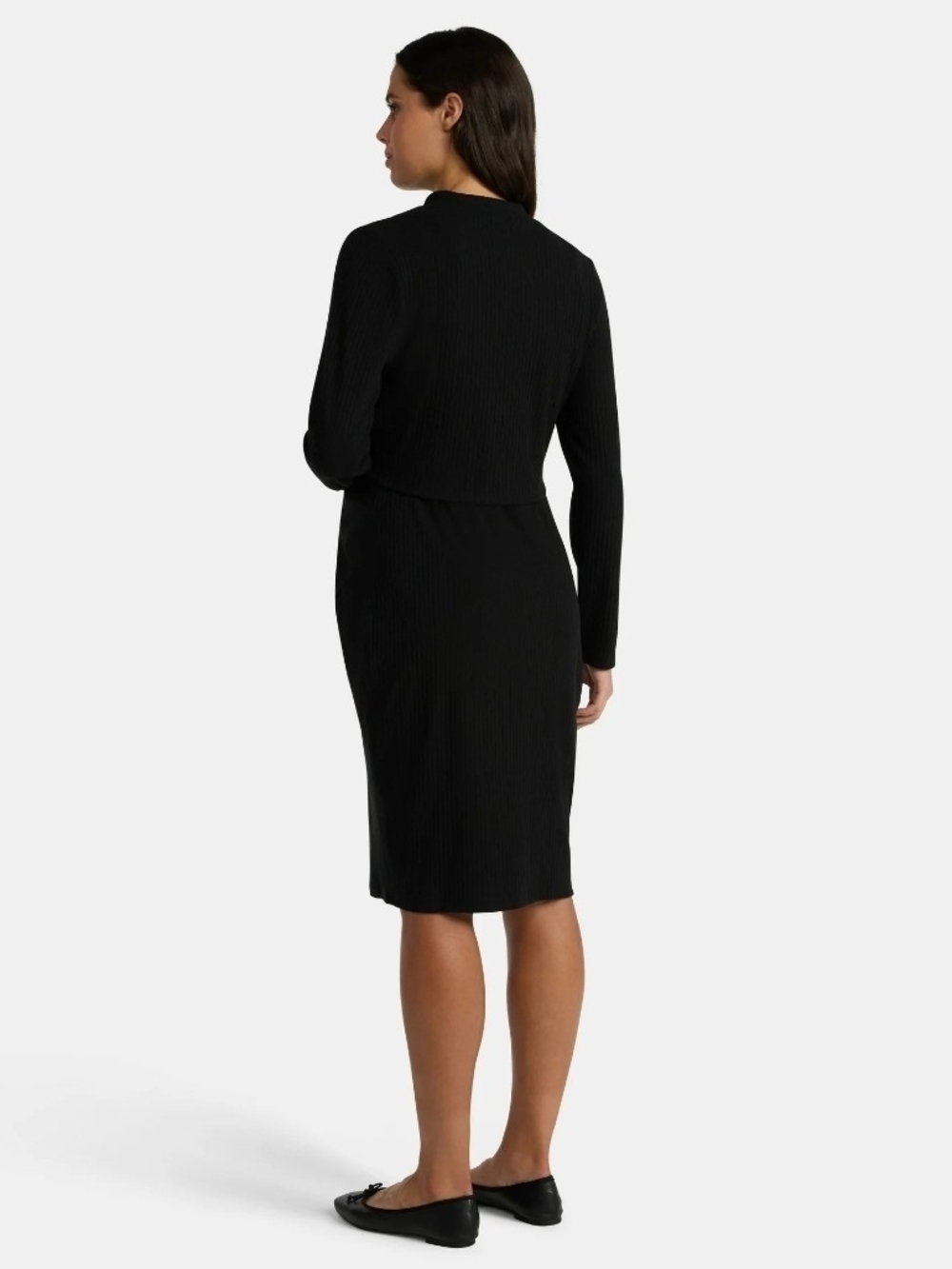 Time and Tru Black 2 Piece Long Sleeve Ribbed Maternity Dress - Picture 2 of 5